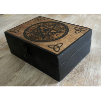 Houten opbergkistje Pentagram - Tripple moon - Triquetra | Zwart | 175x125x65 mm | Mooi&Magisch