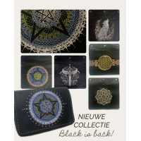 Crossbody leren tas zwart Pentagram | Pearl blauw lime| BellaMagio | verwisselbaar front | Heksentas