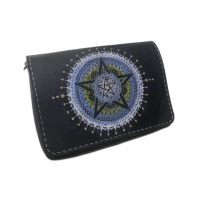 Crossbody leren tas zwart Pentagram | Pearl blauw lime| BellaMagio | verwisselbaar front | Heksentas