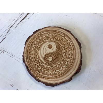 Houtschijf 9-10cm YinYang Houtschijf 9-10cm YinYang