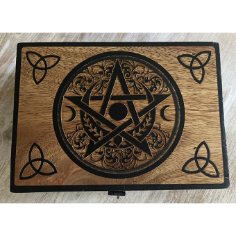 Houten opbergkistje Pentagram - Tripple moon - Triquetra | Zwart | 175x125x65 mm | Mooi&Magisch