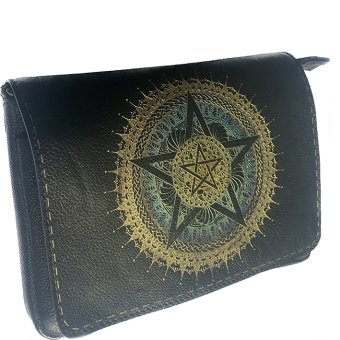 Crossbody leren tas zwart Pentagram Aqua goud | BellaMagio | verwisselbaar front | Heksentas