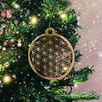 Fleur de Vie | Flower of life | Levensbloem hout kerstdecoratie 9cm 3/set