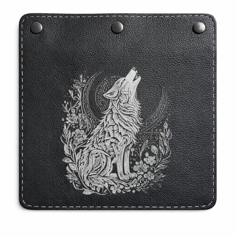 Black Leather Front Panel with Wolf – intuition, protection and inner strength