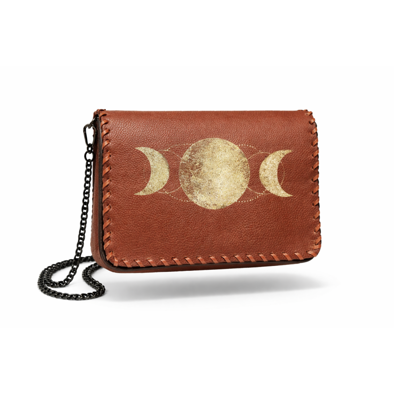 Mooi&Magisch | Crossbodytas Cognac | Lederen Crossbodytas | Compact, Veel Ruimte en Verwisselbare Frontjes - Triple Moon